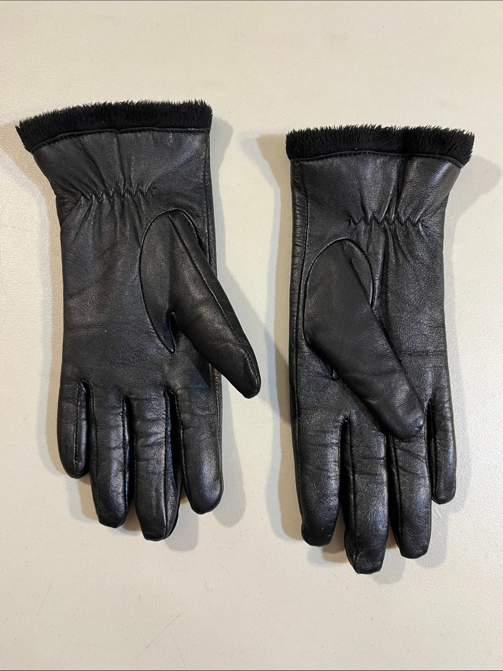Charter Club Black Leather Gloves with Short Fur Trim